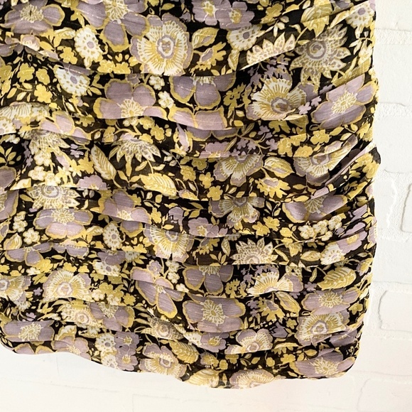 NWOT Zara Mini dress One shoulder Floral Draped Ruched Black Lavender Yellow M - Picture 15 of 16